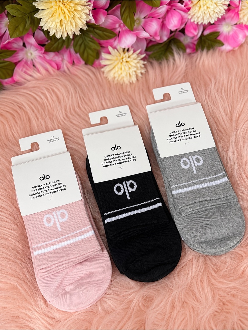 Crew Socks Trio - Pink, Black, Gray